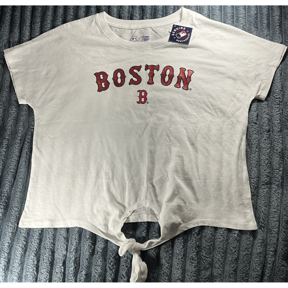 MLB Baseball Boston Red Sox Graphic Logo White Tie Up Shirt Women's Large